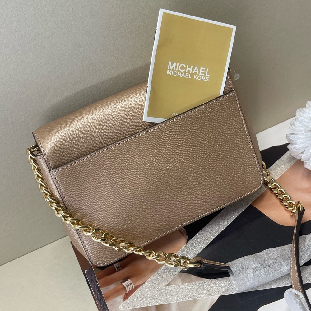 (new+tag) Michael Kors convertible leather crossbody /clutch ballet rose gold - Picture 12 of 14